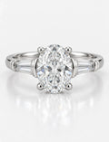 Oval Diamond Engagement Ring 2.10 Carat Baguette Tapper Trilogy IGI Lab Grown Diamond Ring In Platinum