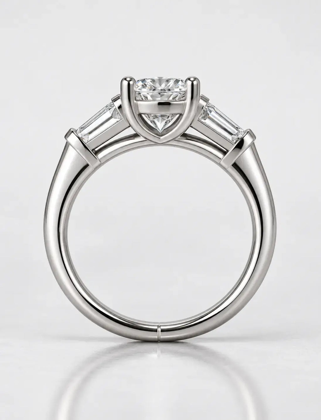 Oval Diamond Engagement Ring 2.10 Carat Baguette Tapper Trilogy IGI Lab Grown Diamond Ring In Platinum