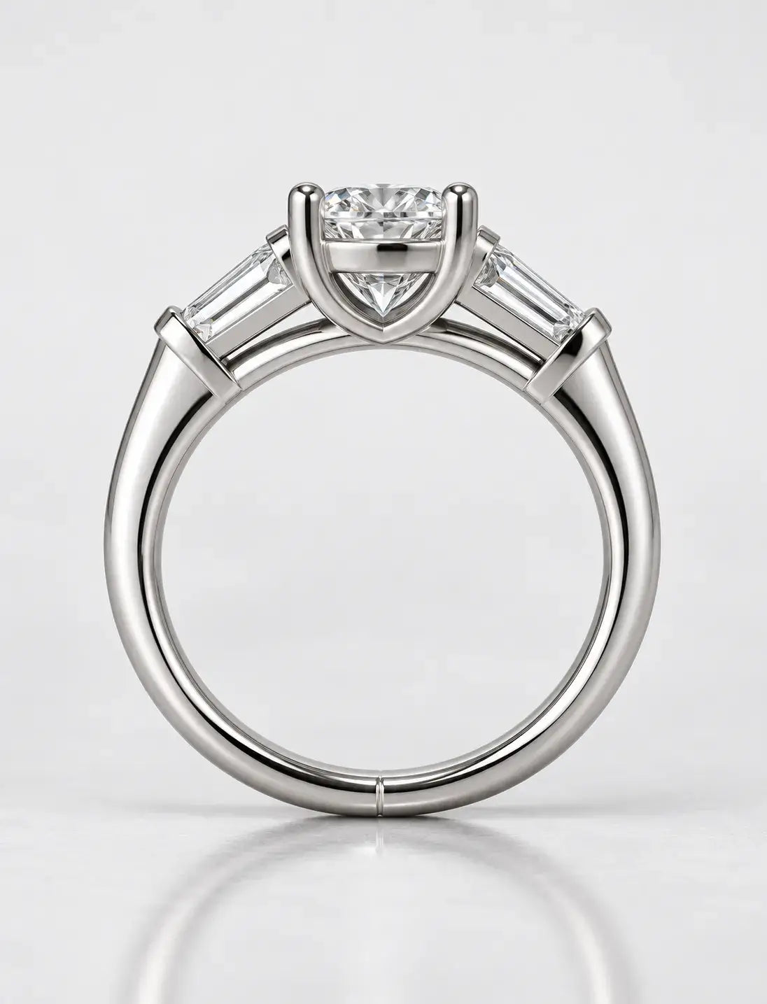 Oval Diamond Engagement Ring 2.10 Carat Baguette Tapper Trilogy IGI Lab Grown Diamond Ring In Platinum