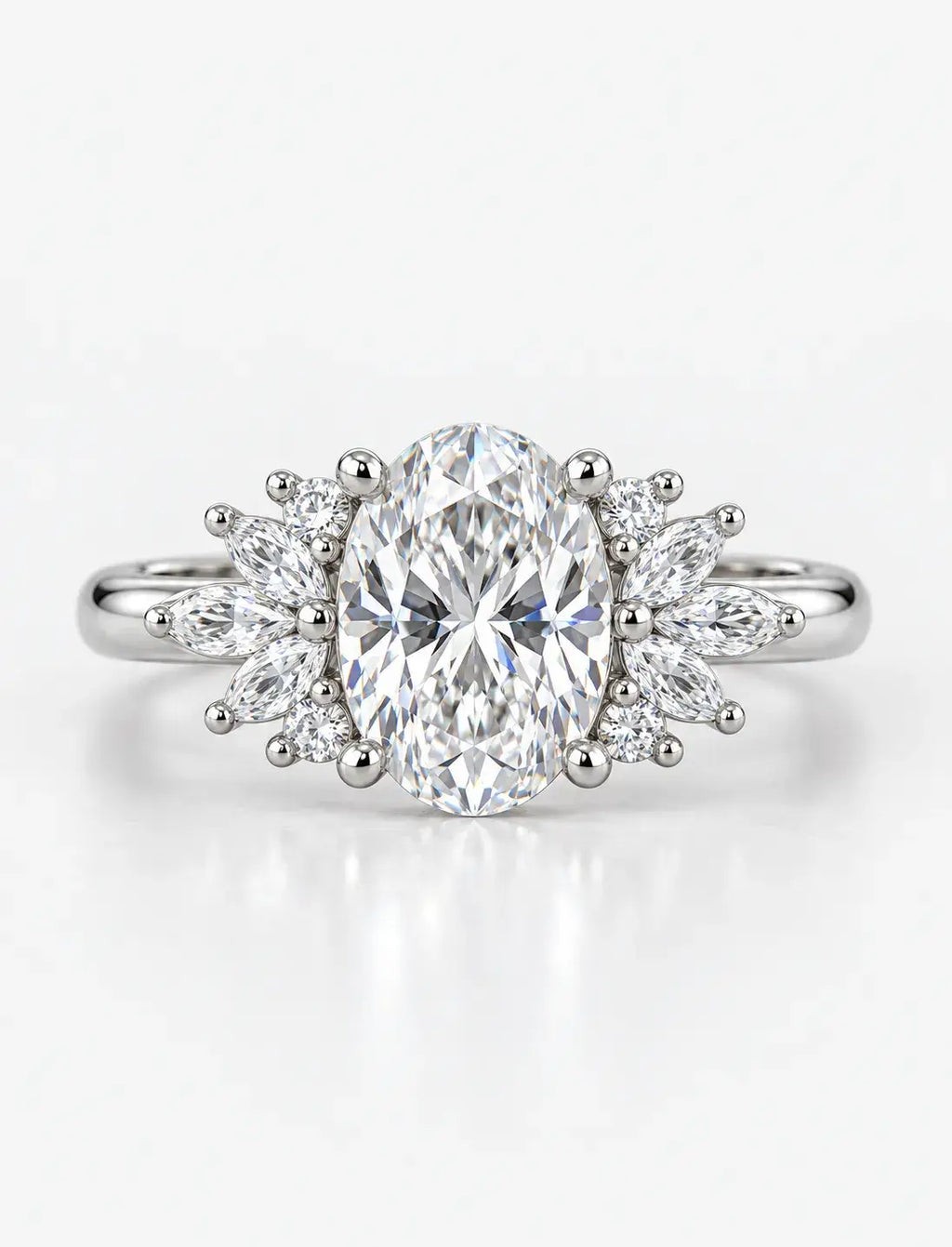 Oval and Marquise Diamond Engagement Ring 1.86 Carat Cluster Ring IGI Certified Lab Grown Ring in Platinum