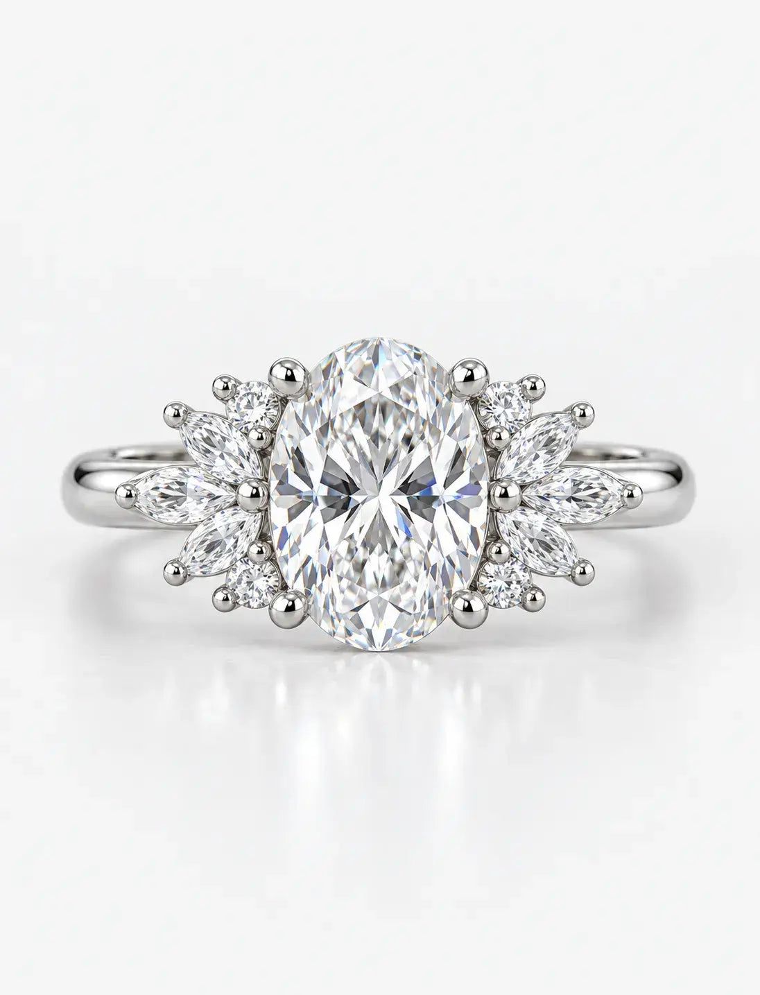 Oval and Marquise Diamond Engagement Ring 1.86 Carat Cluster Ring IGI Certified Lab Grown Ring in Platinum