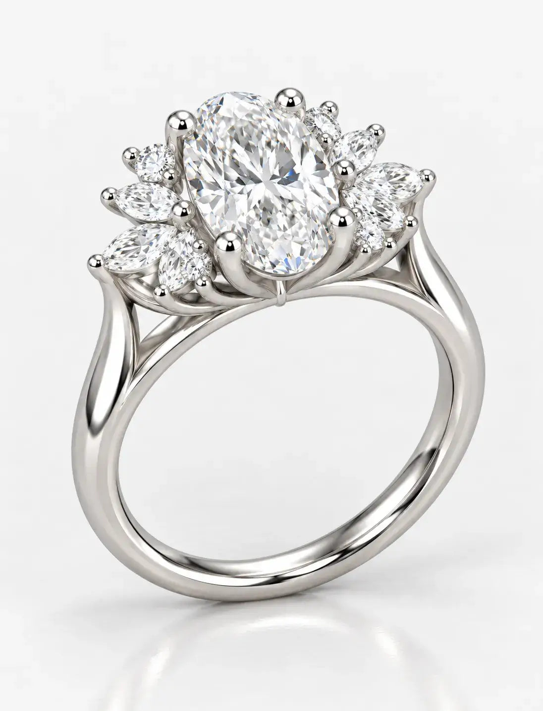 Oval and Marquise Diamond Engagement Ring 1.86 Carat Cluster Ring IGI Certified Lab Grown Ring in Platinum