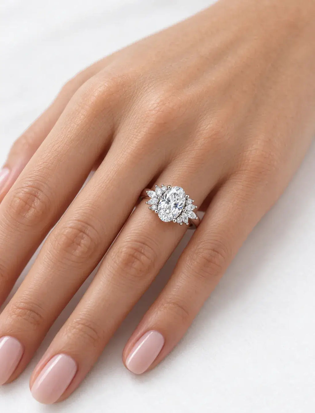 Oval and Marquise Diamond Engagement Ring 1.86 Carat Cluster Ring IGI Certified Lab Grown Ring in Platinum
