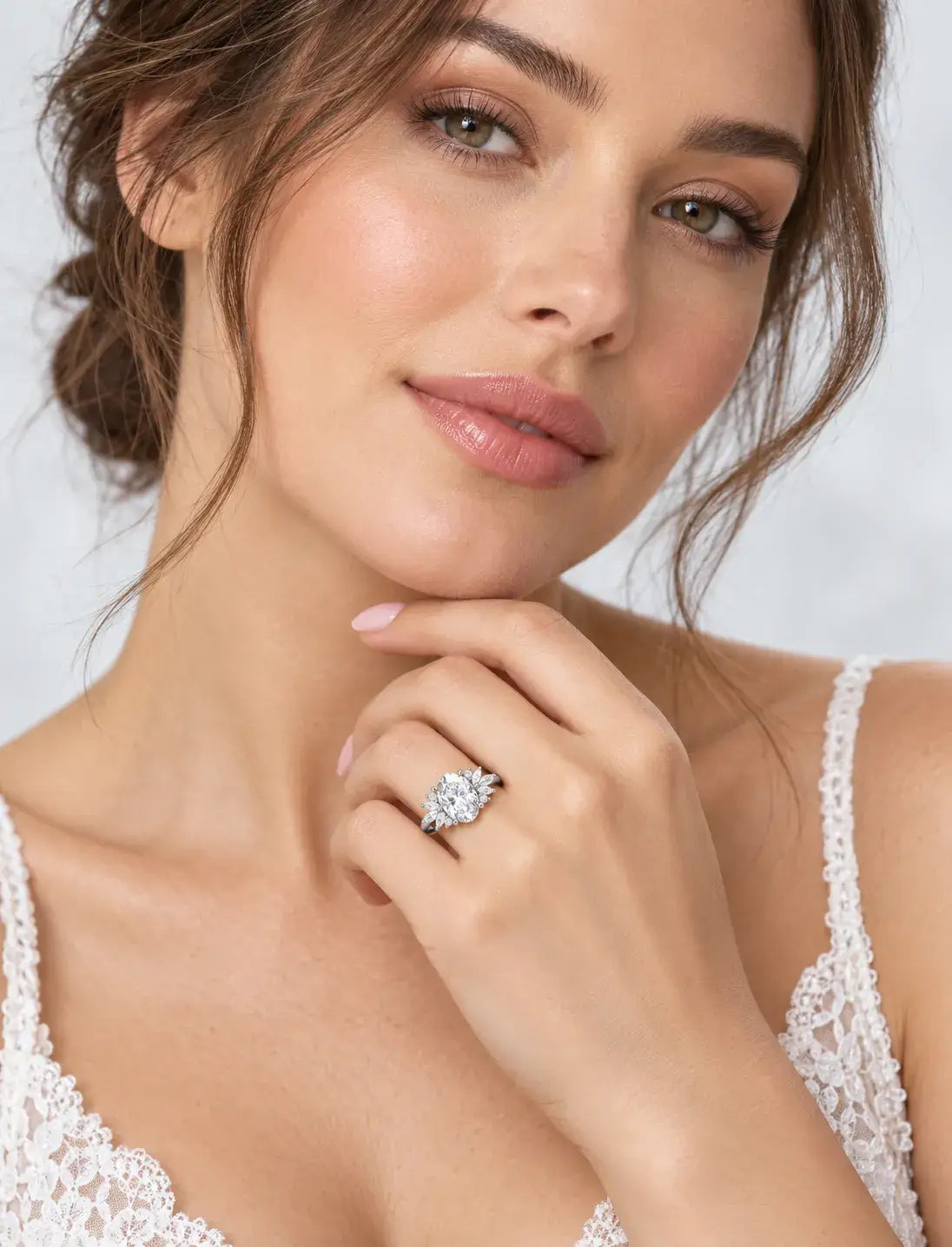 Oval and Marquise Diamond Engagement Ring 1.86 Carat Cluster Ring IGI Certified Lab Grown Ring in Platinum