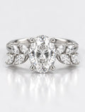 Oval With Marquise Diamond Inspired Diamond Ring 2.26 Carat IGI Lab Grown Leaf Accents Floral Bloom Oval Diamond Ring in Platinum