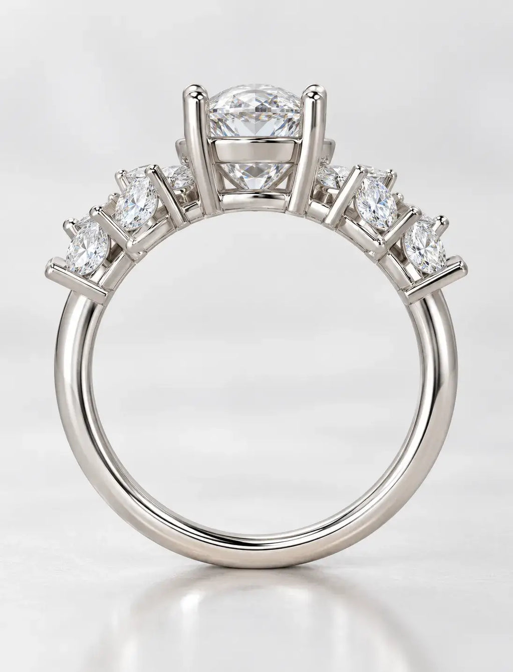 Oval With Marquise Diamond Inspired Diamond Ring 2.26 Carat IGI Lab Grown Leaf Accents Floral Bloom Oval Diamond Ring in Platinum