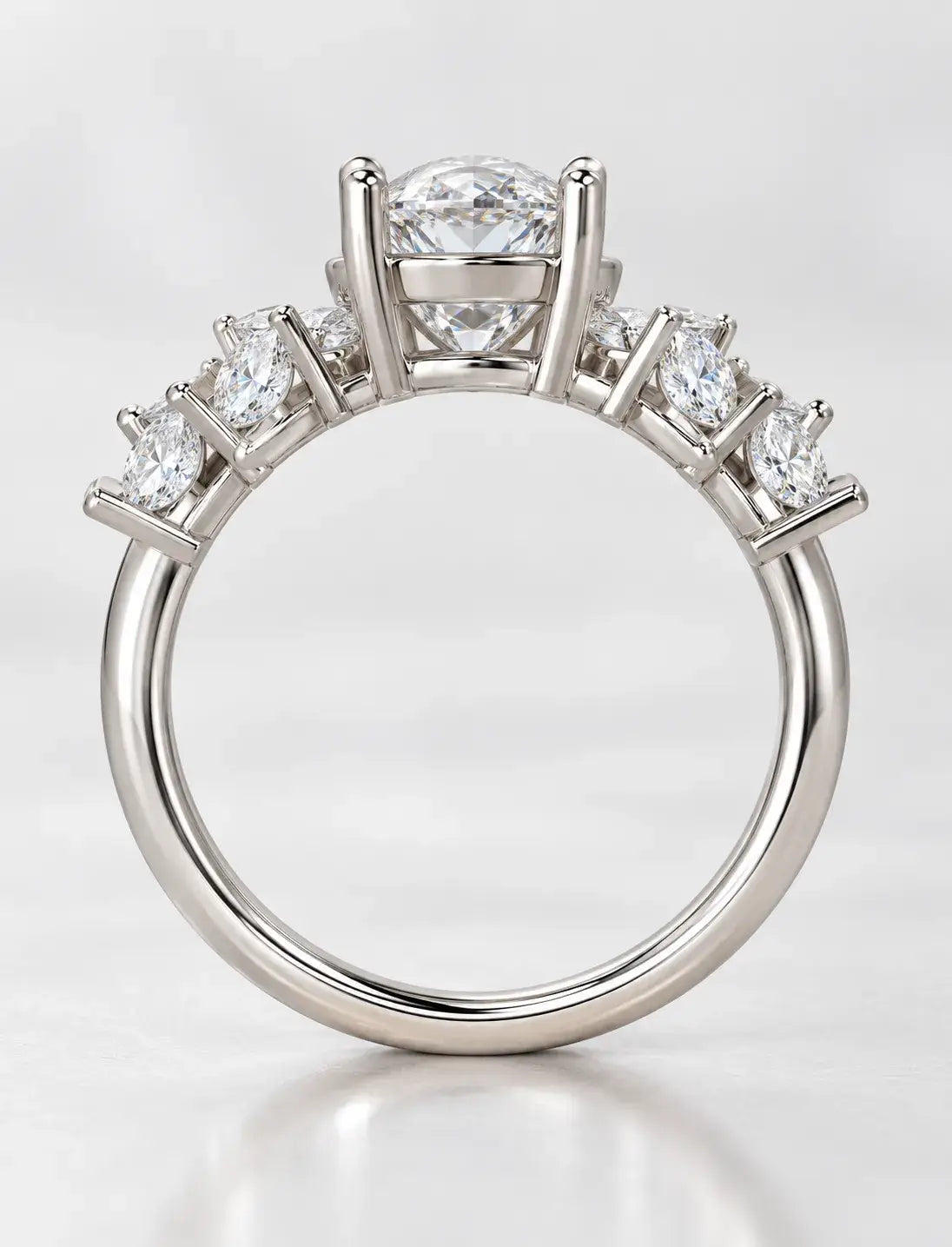 Oval With Marquise Diamond Inspired Diamond Ring 2.26 Carat IGI Lab Grown Leaf Accents Floral Bloom Oval Diamond Ring in Platinum