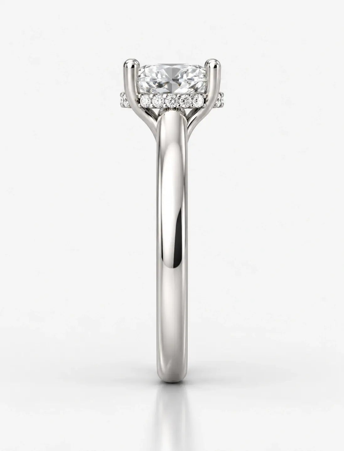 IGI Certified Lab Grown Oval Diamond Claw Set Hidden Halo Solitaire Engagement Ring in Platinum