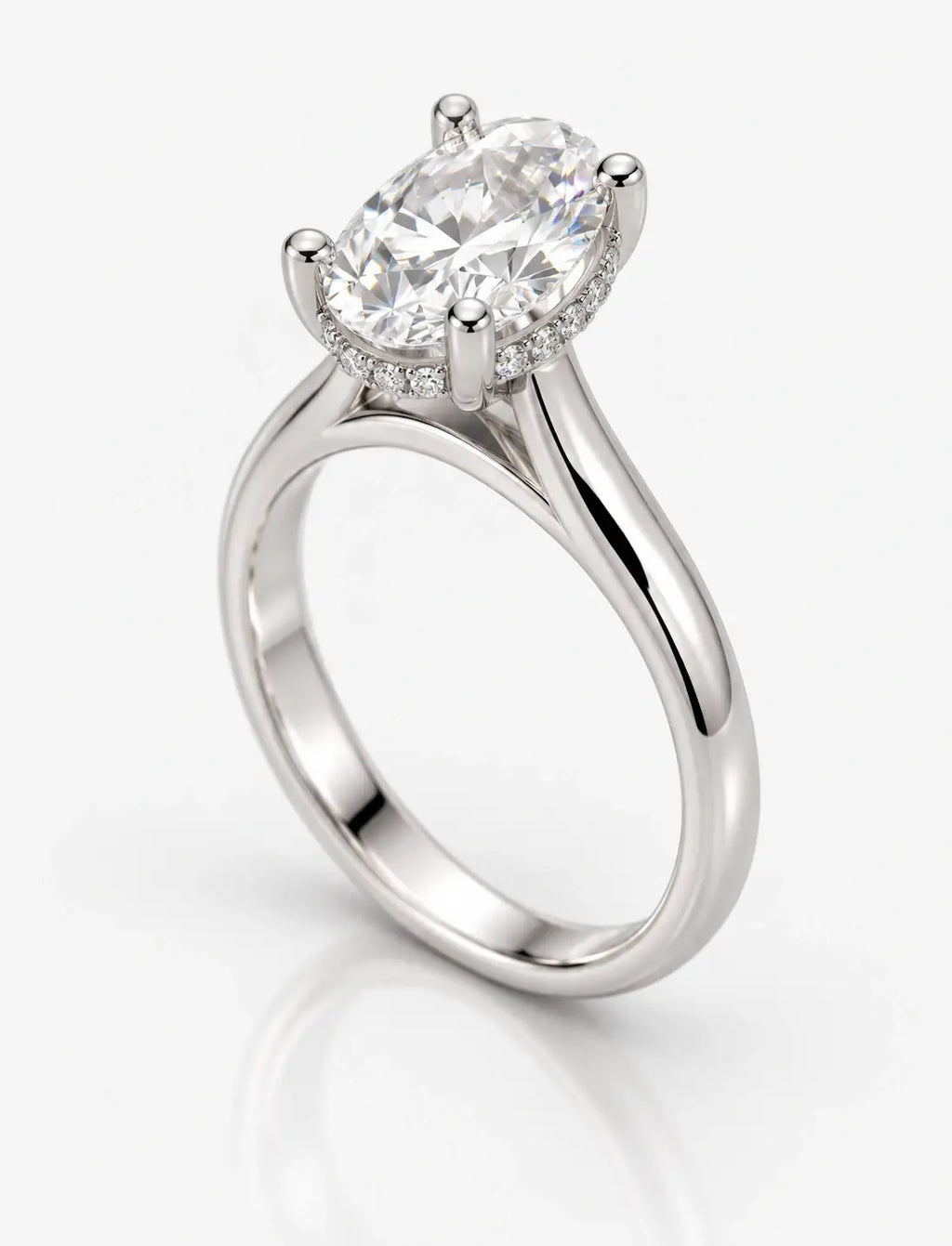 IGI Certified Lab Grown Oval Diamond Claw Set Hidden Halo Solitaire Engagement Ring in Platinum