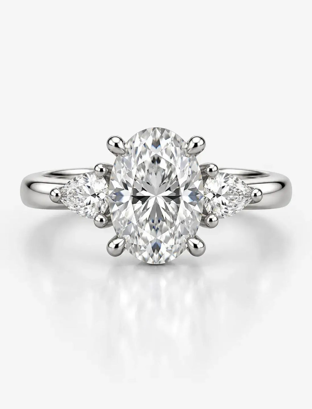 Oval Diamond Engagement Ring side Pear Trilogy Ring IGI Lab Grown in Platinum