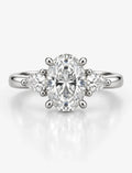 Oval Diamond Engagement Ring side Pear Trilogy Ring IGI Lab Grown in Platinum