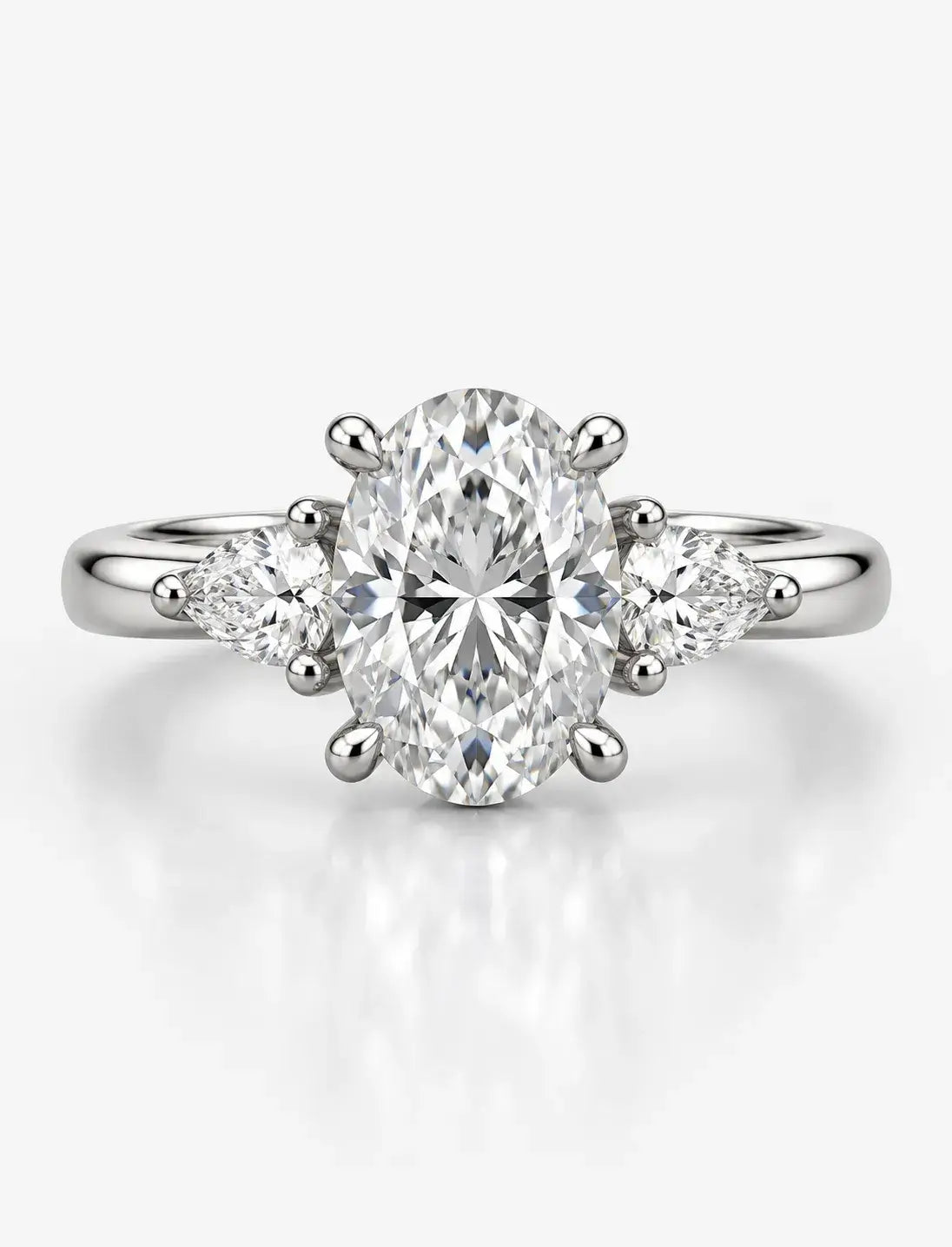 Oval Diamond Engagement Ring side Pear Trilogy Ring IGI Lab Grown in Platinum