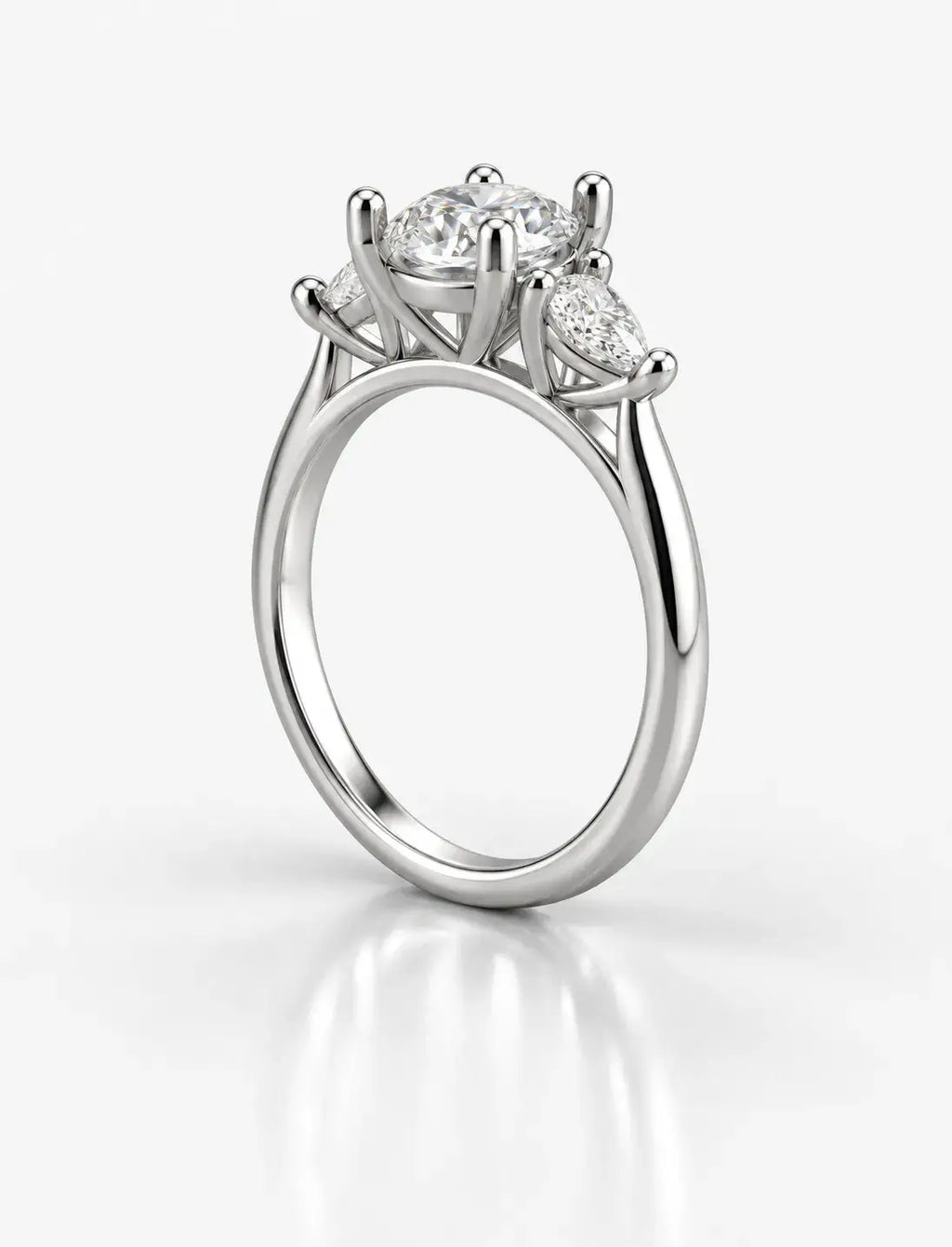 Oval Diamond Engagement Ring side Pear Trilogy Ring IGI Lab Grown in Platinum