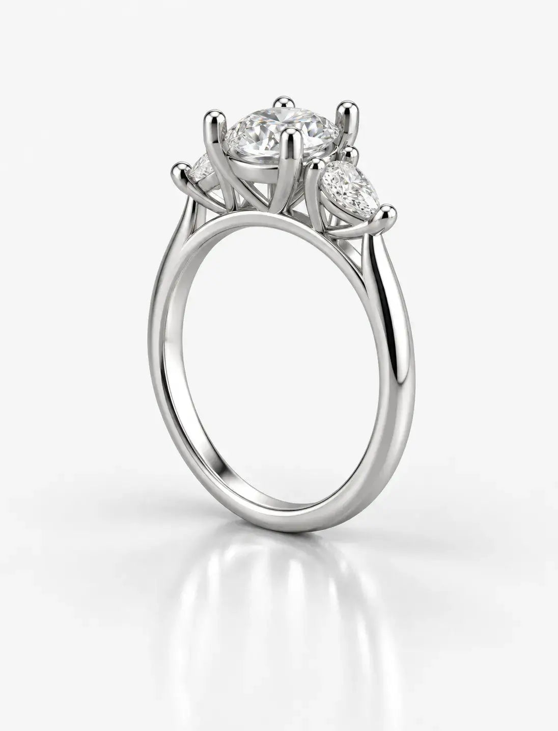 Oval Diamond Engagement Ring side Pear Trilogy Ring IGI Lab Grown in Platinum