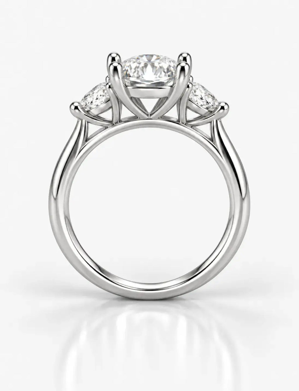 Oval Diamond Engagement Ring side Pear Trilogy Ring IGI Lab Grown in Platinum