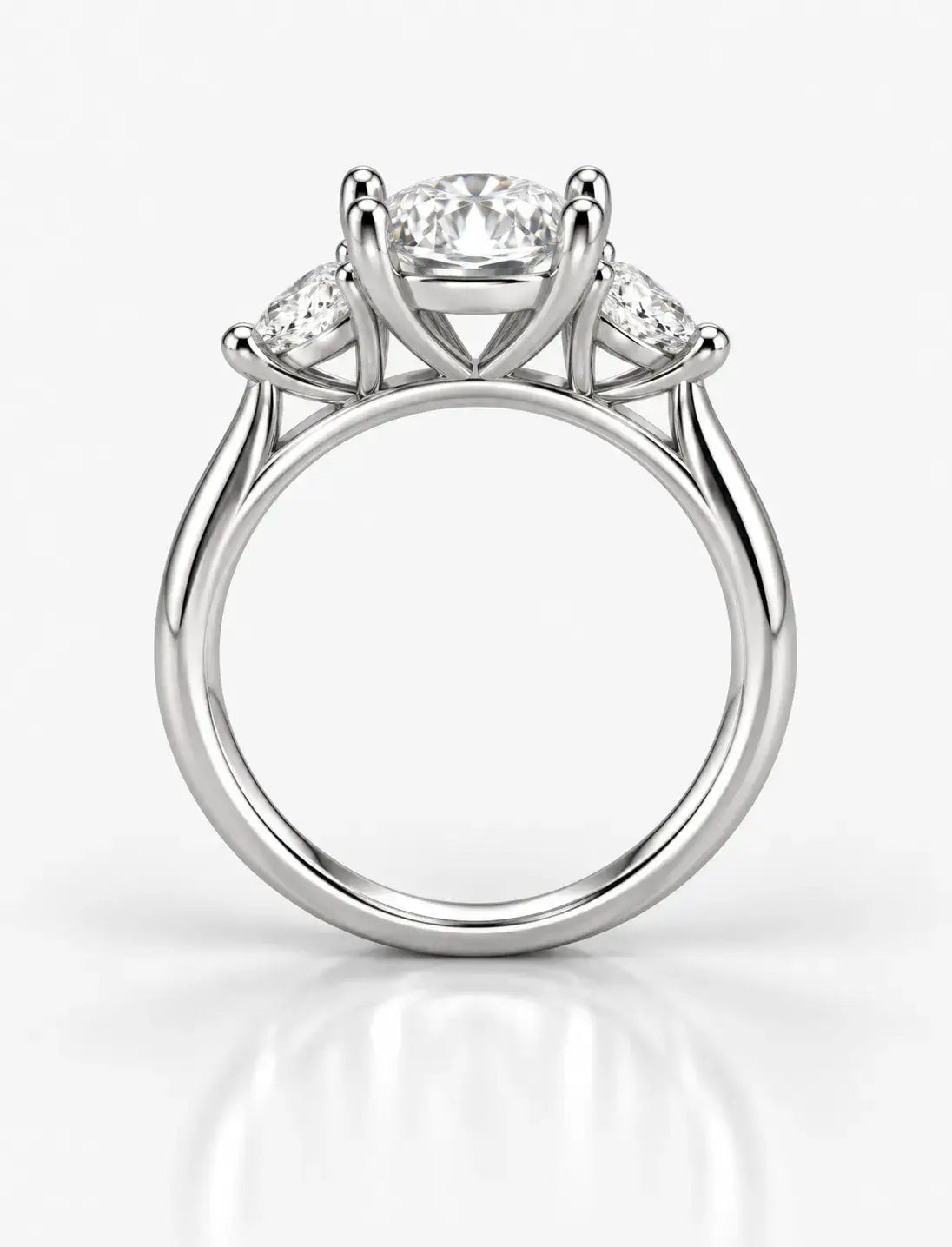 Oval Diamond Engagement Ring side Pear Trilogy Ring IGI Lab Grown in Platinum