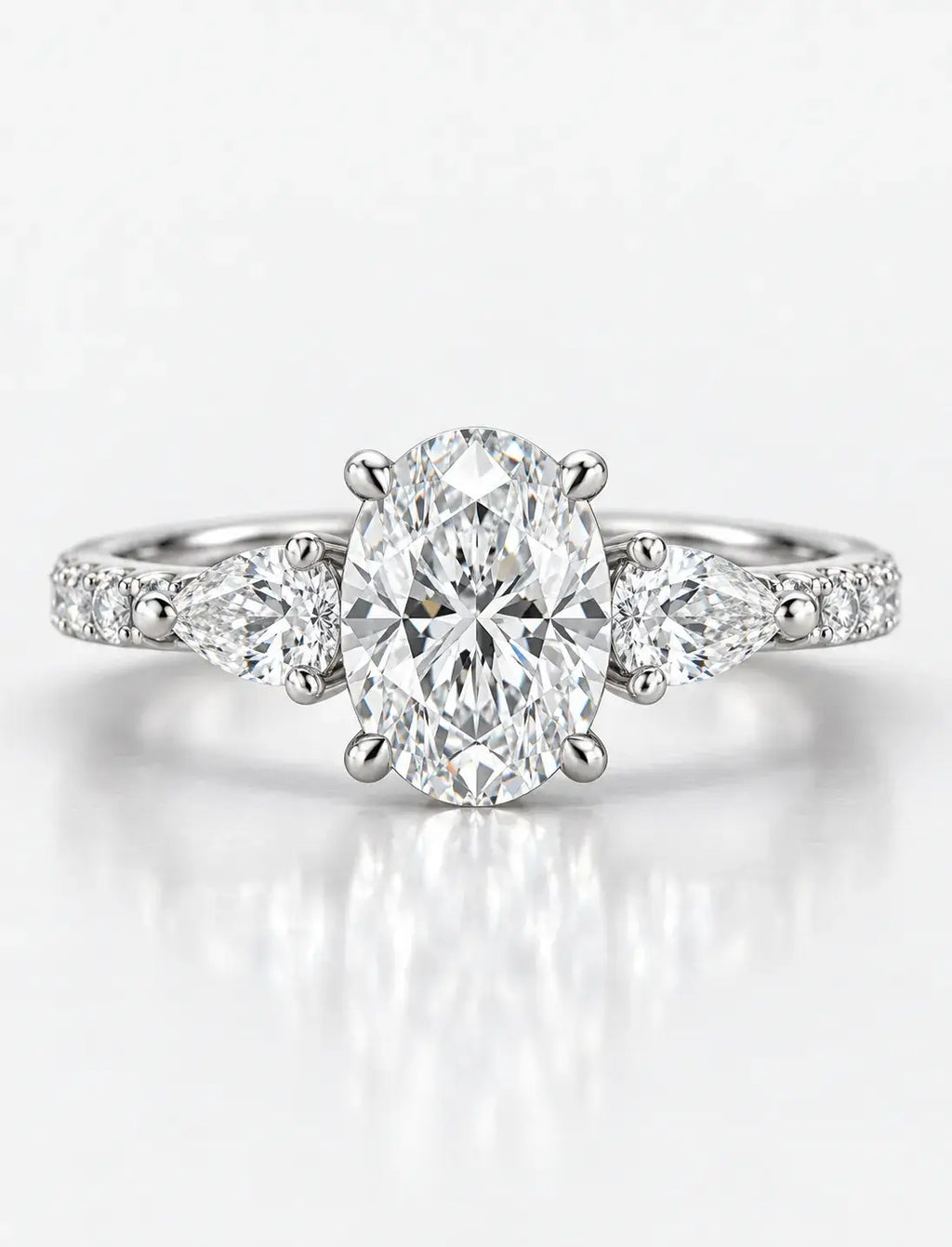 Oval & Pear with Side Round Diamond Women's IGI Certified Lab Grown Engagement Ring in Platinum
