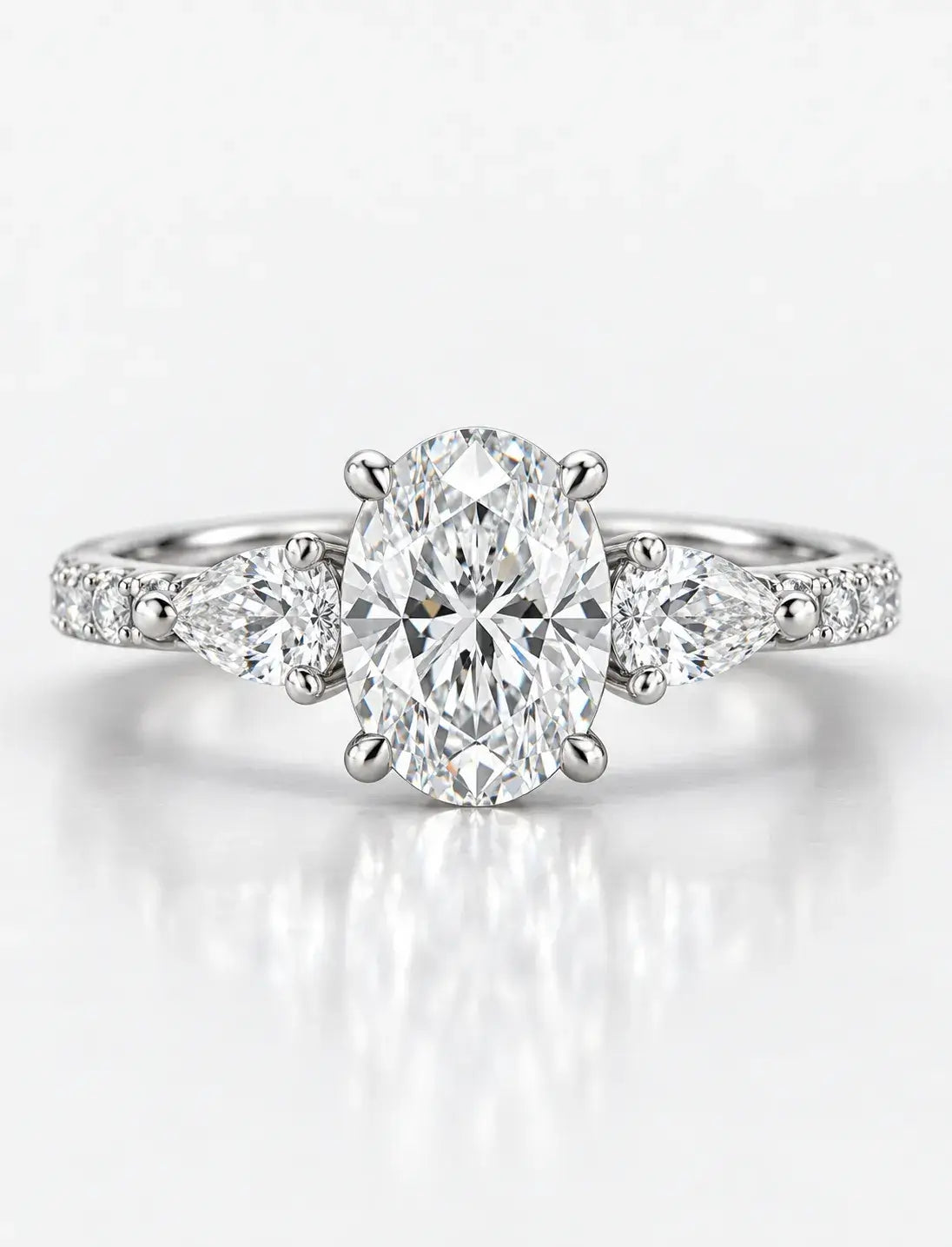 Oval & Pear with Side Round Diamond Women's IGI Certified Lab Grown Engagement Ring in Platinum