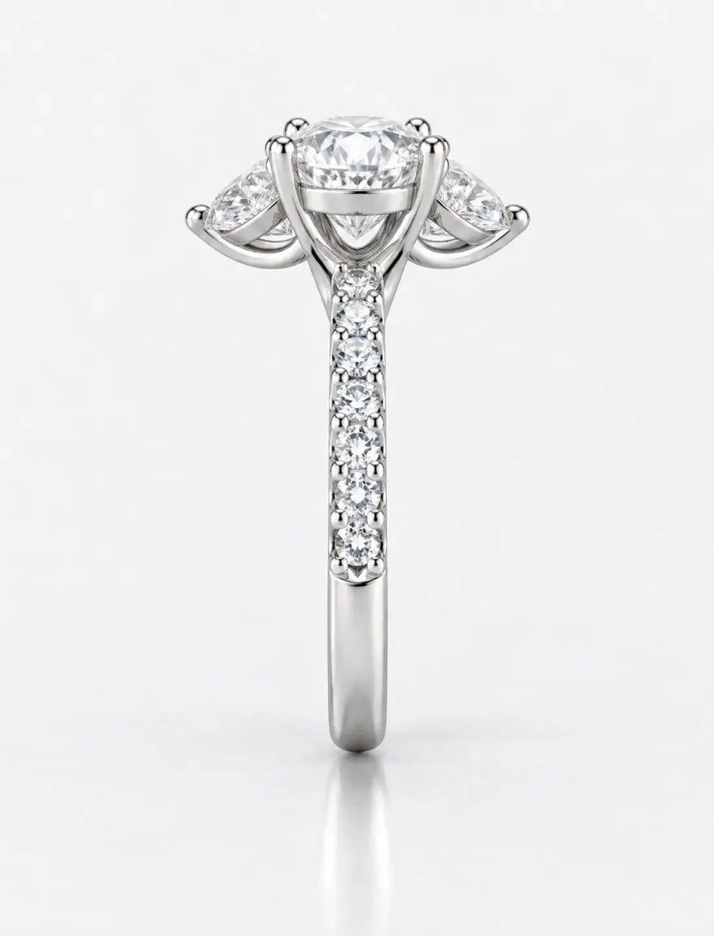 Oval & Pear with Side Round Diamond Women's IGI Certified Lab Grown Engagement Ring in Platinum