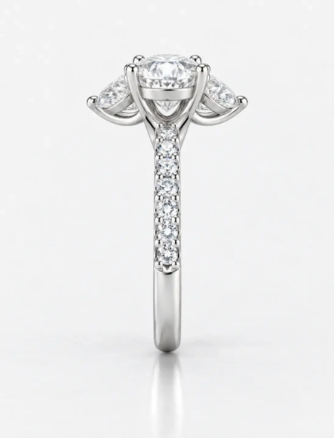 Oval & Pear with Side Round Diamond Women's IGI Certified Lab Grown Engagement Ring in Platinum
