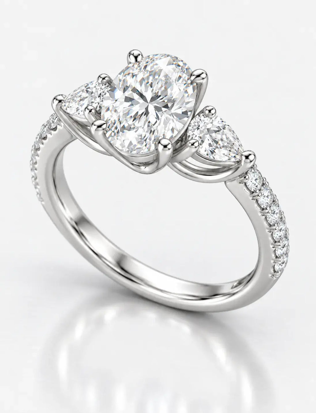Oval & Pear with Side Round Diamond Women's IGI Certified Lab Grown Engagement Ring in Platinum