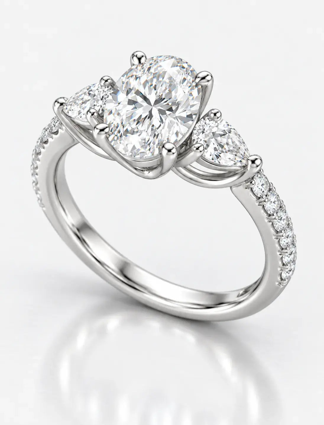 Oval & Pear with Side Round Diamond Women's IGI Certified Lab Grown Engagement Ring in Platinum
