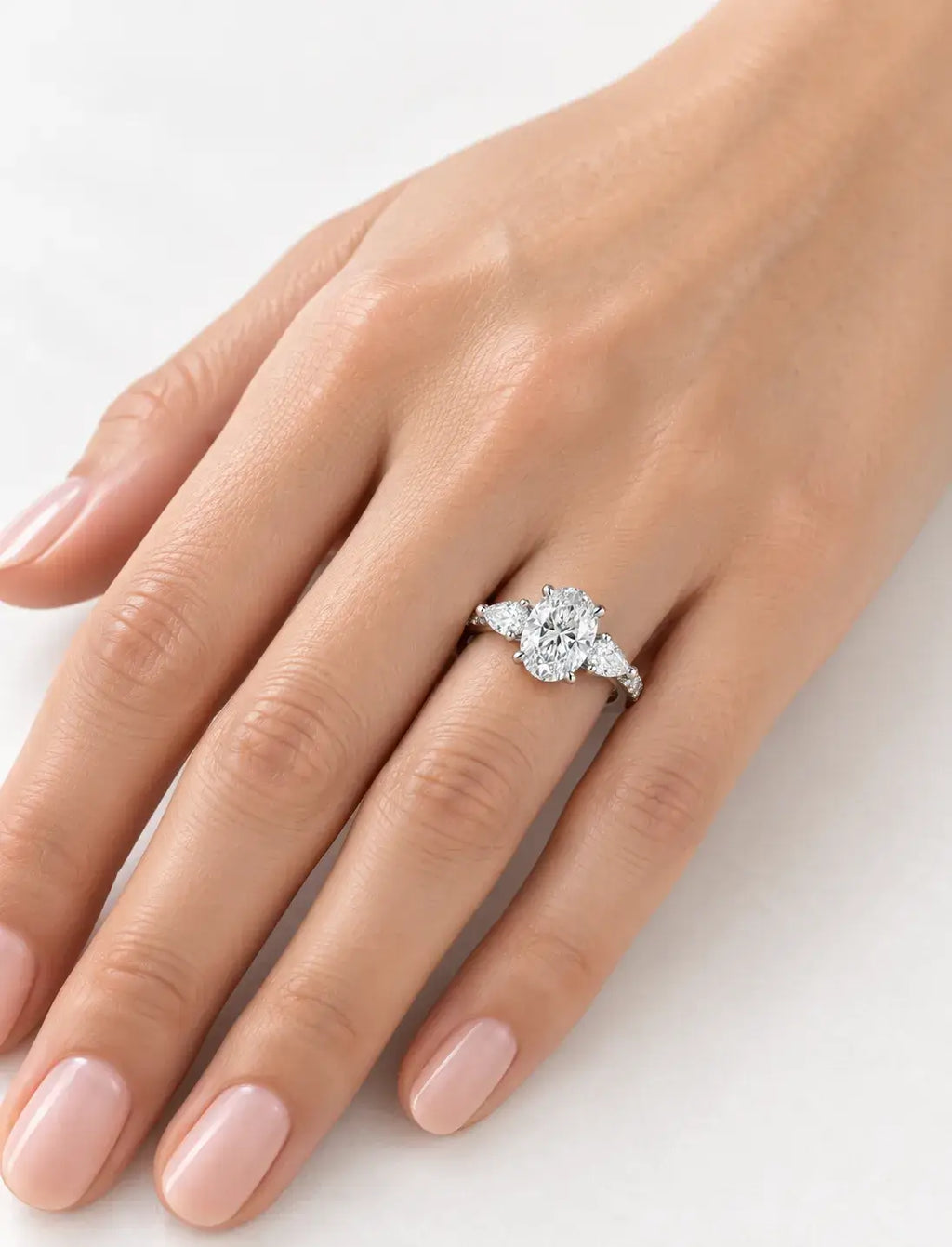 Oval & Pear with Side Round Diamond Women's IGI Certified Lab Grown Engagement Ring in Platinum