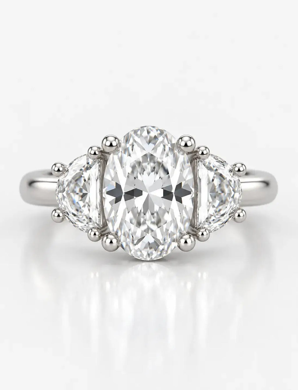 Oval Cut Diamond Three-Stone Engagement Ring IGI Certified Lab Grown Diamond  with Half Moon Trilogy Ring in Platinum
