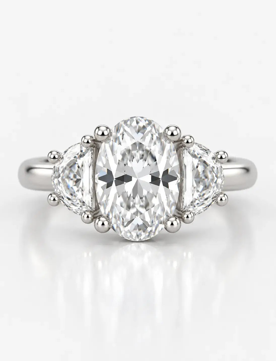 Oval Cut Diamond Three-Stone Engagement Ring IGI Certified Lab Grown Diamond  with Half Moon Trilogy Ring in Platinum