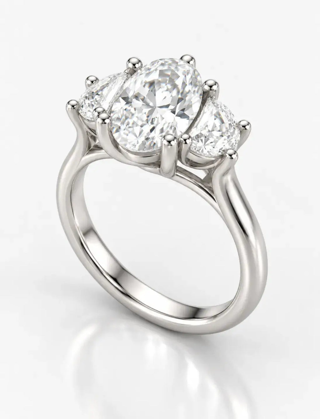 Oval Cut Diamond Three-Stone Engagement Ring IGI Certified Lab Grown Diamond  with Half Moon Trilogy Ring in Platinum