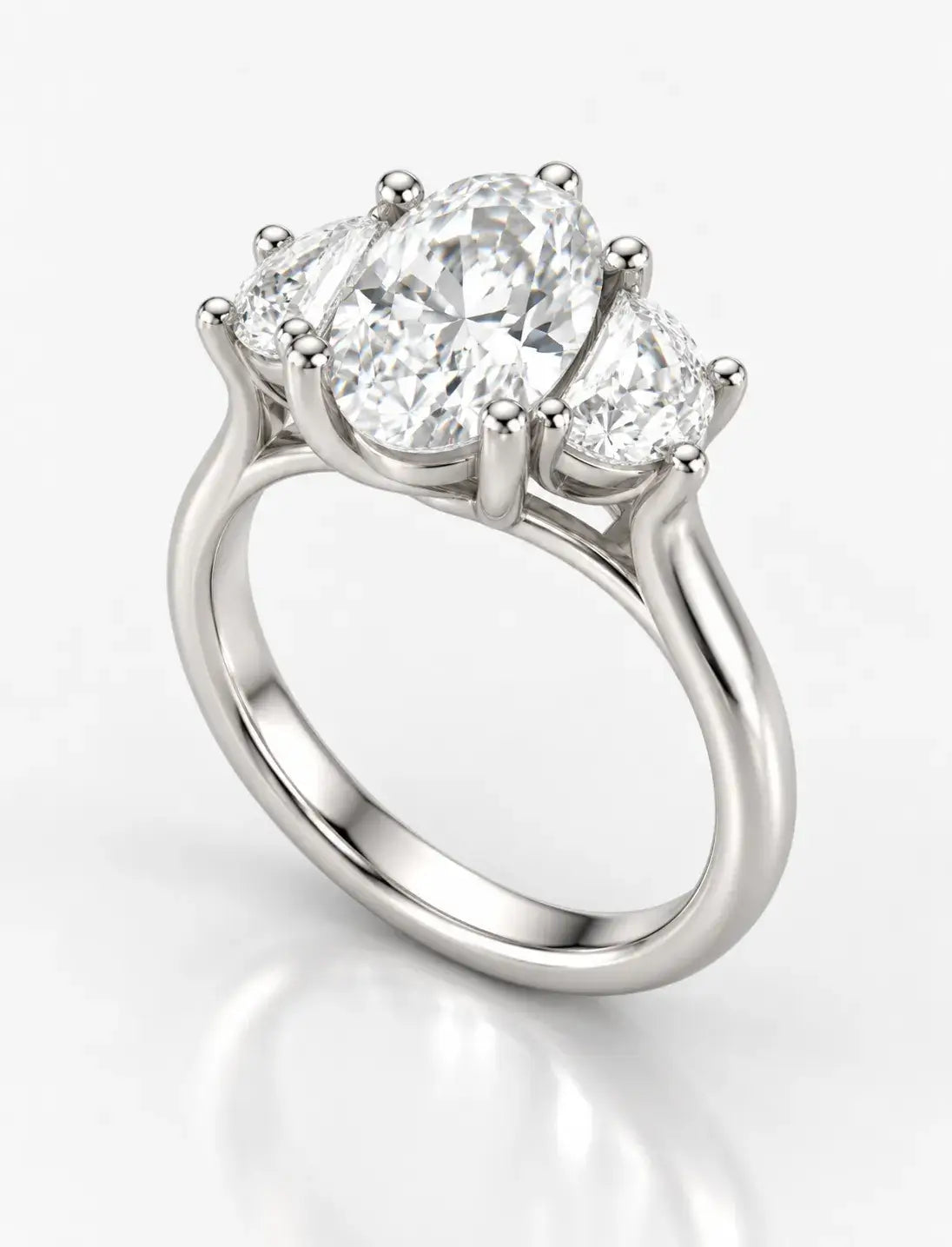 Oval Cut Diamond Three-Stone Engagement Ring IGI Certified Lab Grown Diamond  with Half Moon Trilogy Ring in Platinum