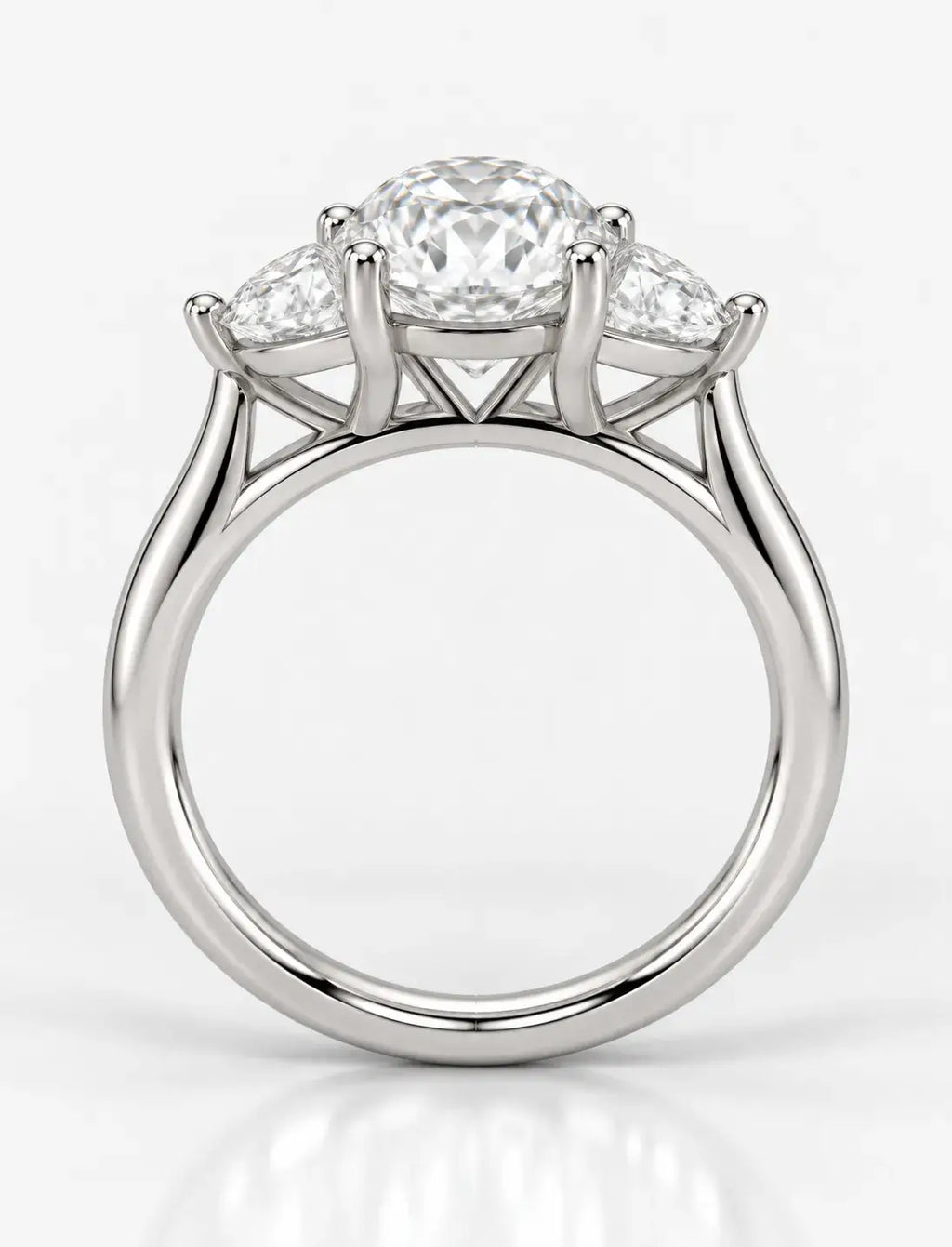 Oval Cut Diamond Three-Stone Engagement Ring IGI Certified Lab Grown Diamond  with Half Moon Trilogy Ring in Platinum