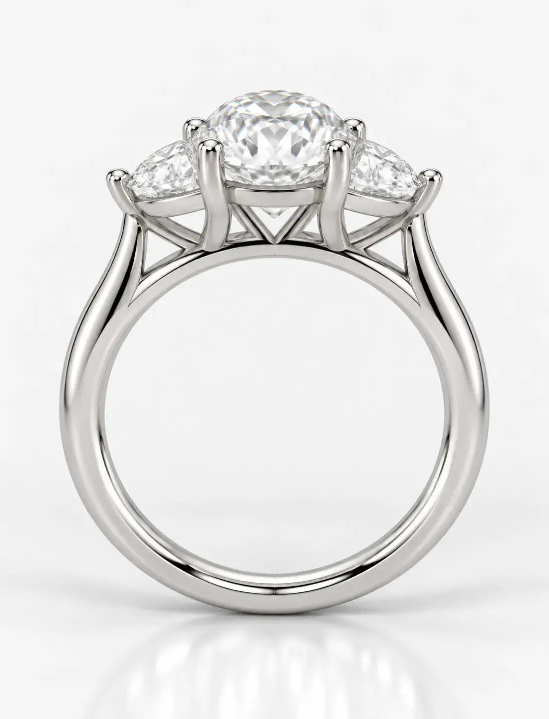 Oval Cut Diamond Three-Stone Engagement Ring IGI Certified Lab Grown Diamond  with Half Moon Trilogy Ring in Platinum
