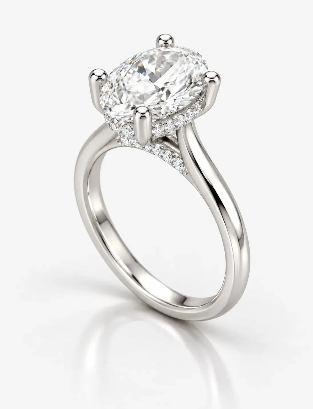 Oval With Round Diamond Hidden Halo set Solitaire Women's IGI Certified Lab Grown  Engagement Ring in Platinum