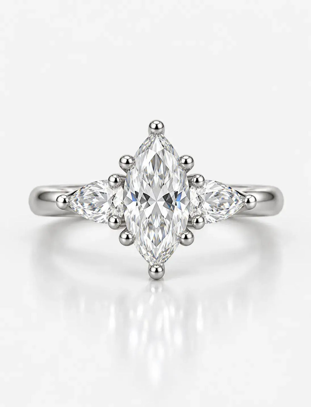 Marquise Cut Diamond Engagement Ring Women's IGI Certified Lab Grown with Side Pear Diamond Trilogy Ring In Platinum