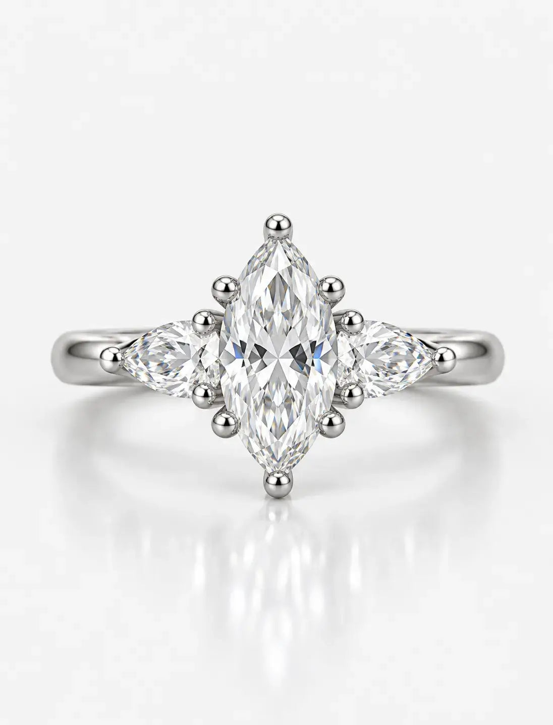 Marquise Cut Diamond Engagement Ring Women's IGI Certified Lab Grown with Side Pear Diamond Trilogy Ring In Platinum