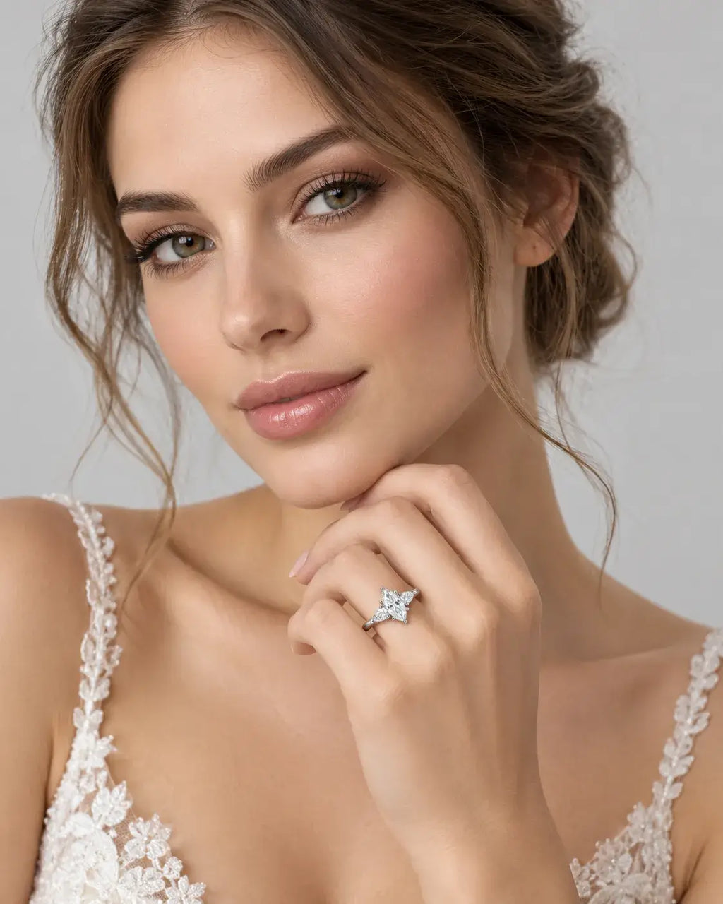 Marquise Cut Diamond Engagement Ring Women's IGI Certified Lab Grown with Side Pear Diamond Trilogy Ring In Platinum