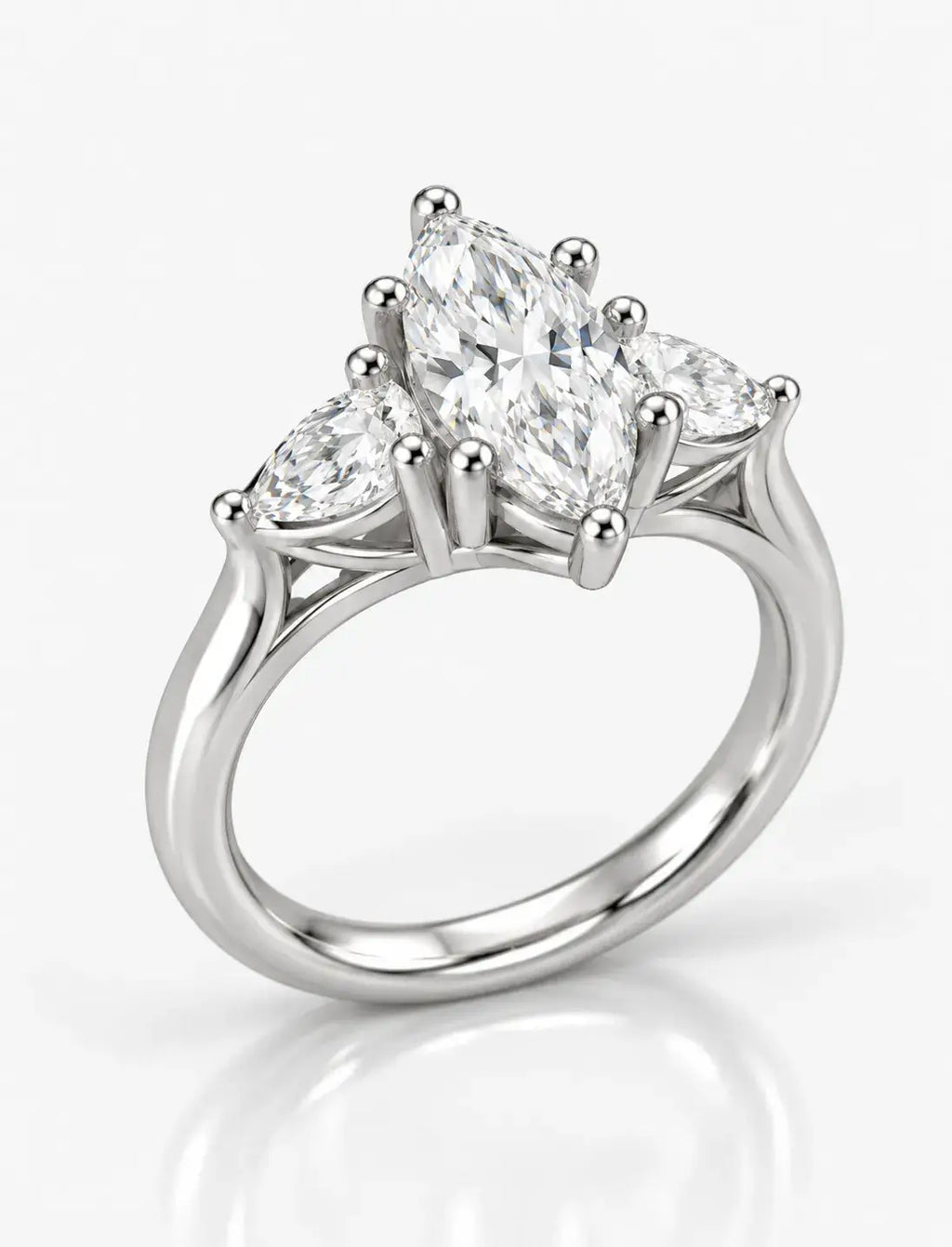 Marquise Cut Diamond Engagement Ring Women's IGI Certified Lab Grown with Side Pear Diamond Trilogy Ring In Platinum