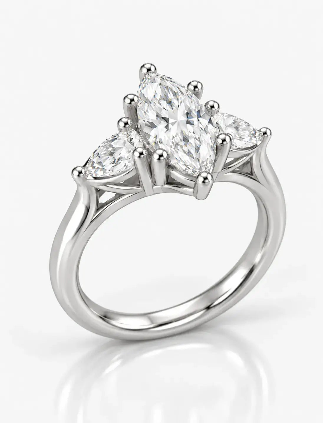 Marquise Cut Diamond Engagement Ring Women's IGI Certified Lab Grown with Side Pear Diamond Trilogy Ring In Platinum
