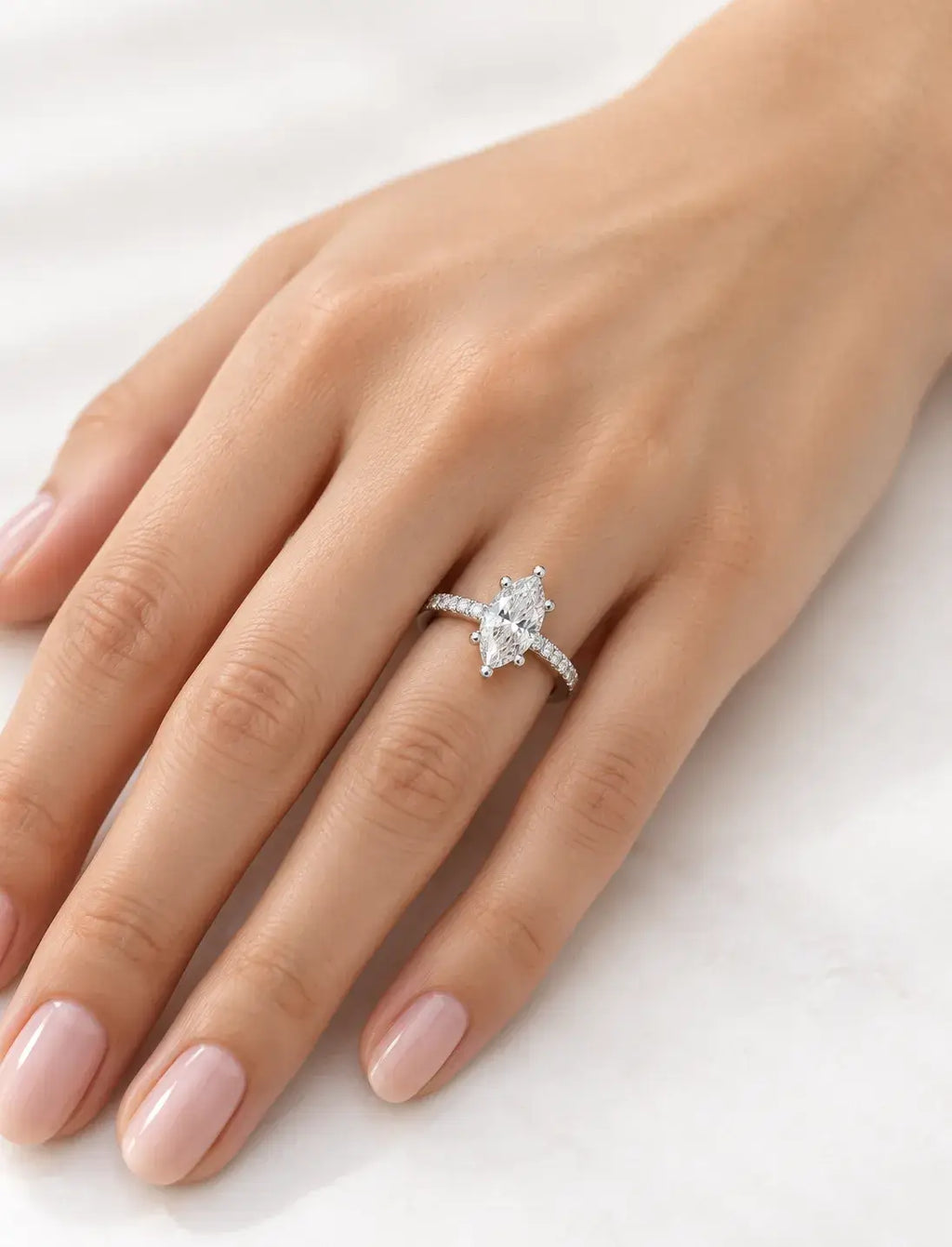 Marquise Cut Diamond Engagement Ring Women's IGI Certified Lab Grown with Side Round Diamond Ring In Platinum