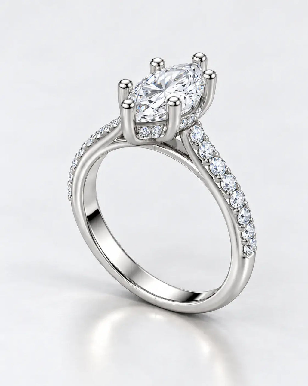 Marquise Cut Diamond Engagement Ring Women's IGI Certified Lab Grown with Side Round Diamond Ring In Platinum