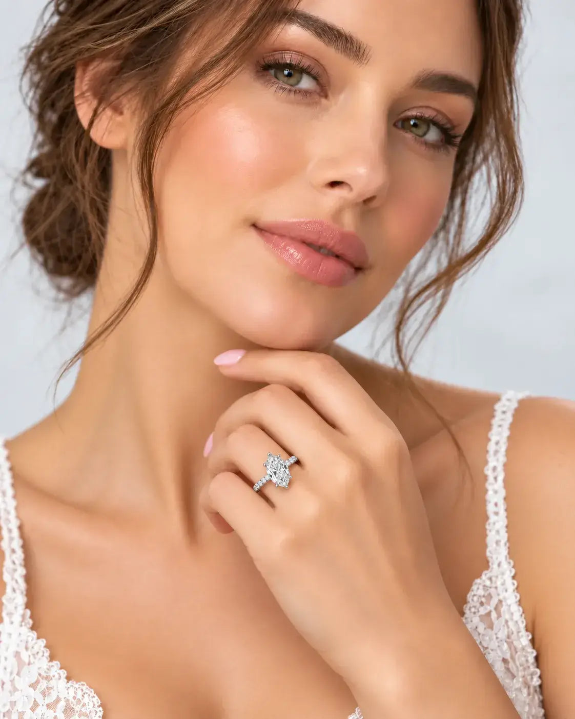 Marquise Cut Diamond Engagement Ring Women's IGI Certified Lab Grown with Side Round Diamond Ring In Platinum