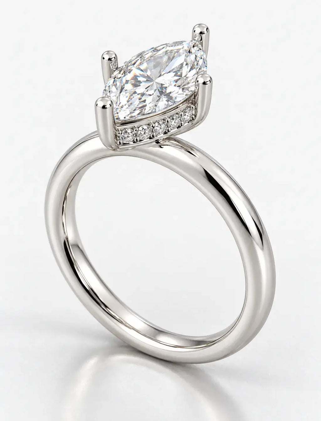 Marquise Cut Diamond Engagement Ring Women's IGI Certified Lab Grown with Round Hidden Halo Accents In Platinum