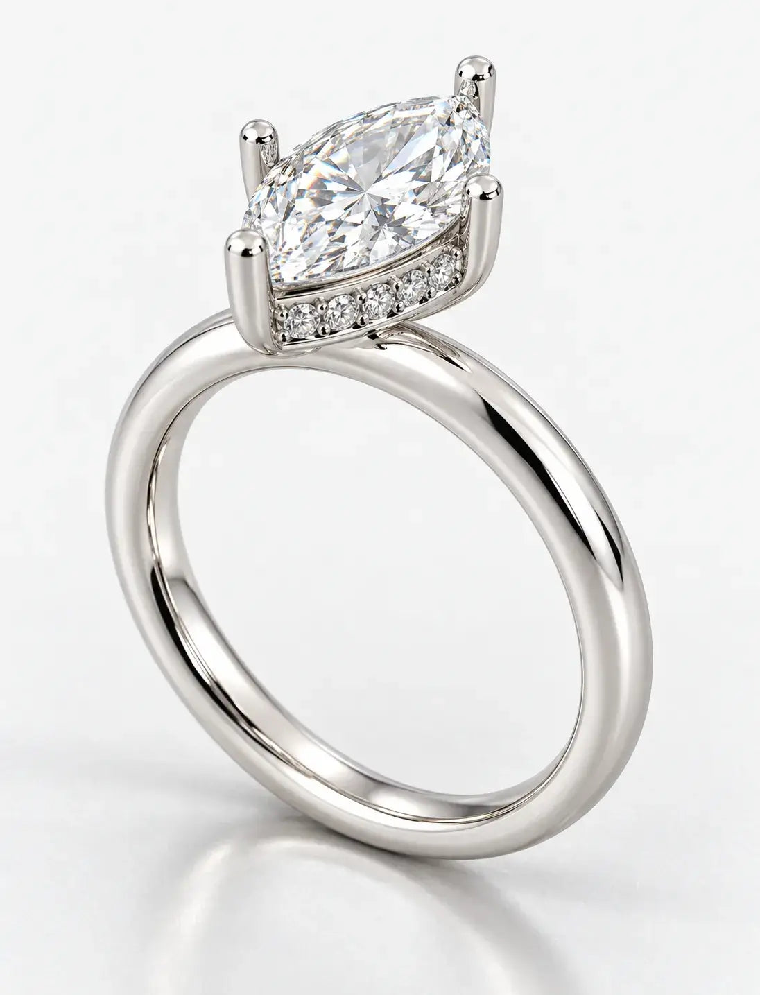 Marquise Cut Diamond Engagement Ring Women's IGI Certified Lab Grown with Round Hidden Halo Accents In Platinum