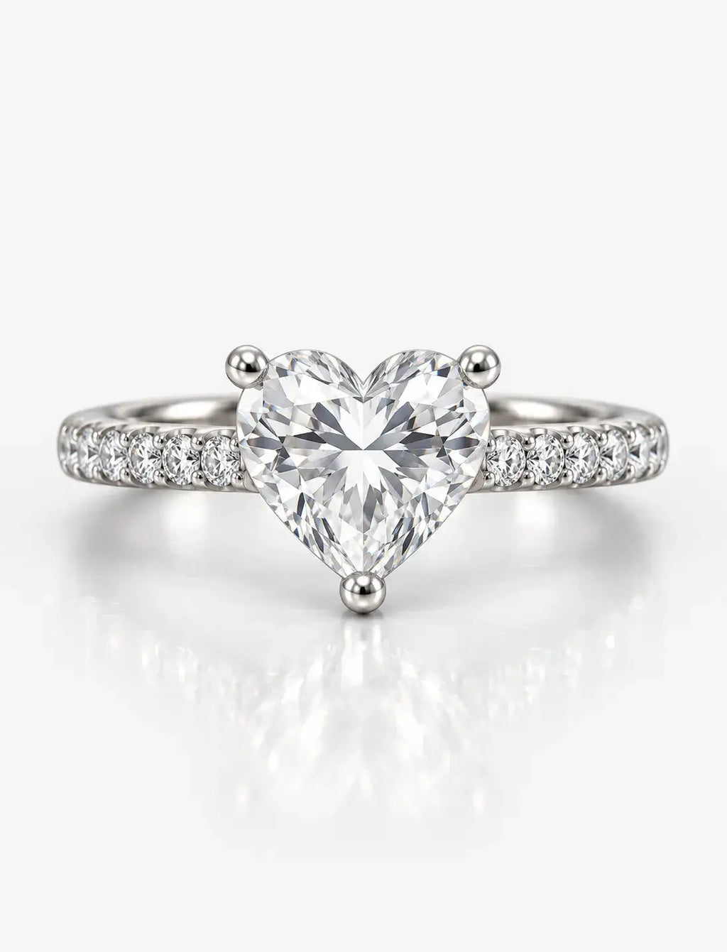 Heart Shape Diamond Engagement Ring With Side Pave Set Round Brilliant Cut Diamond Ring in Platinum Lab Grown IGI Certified