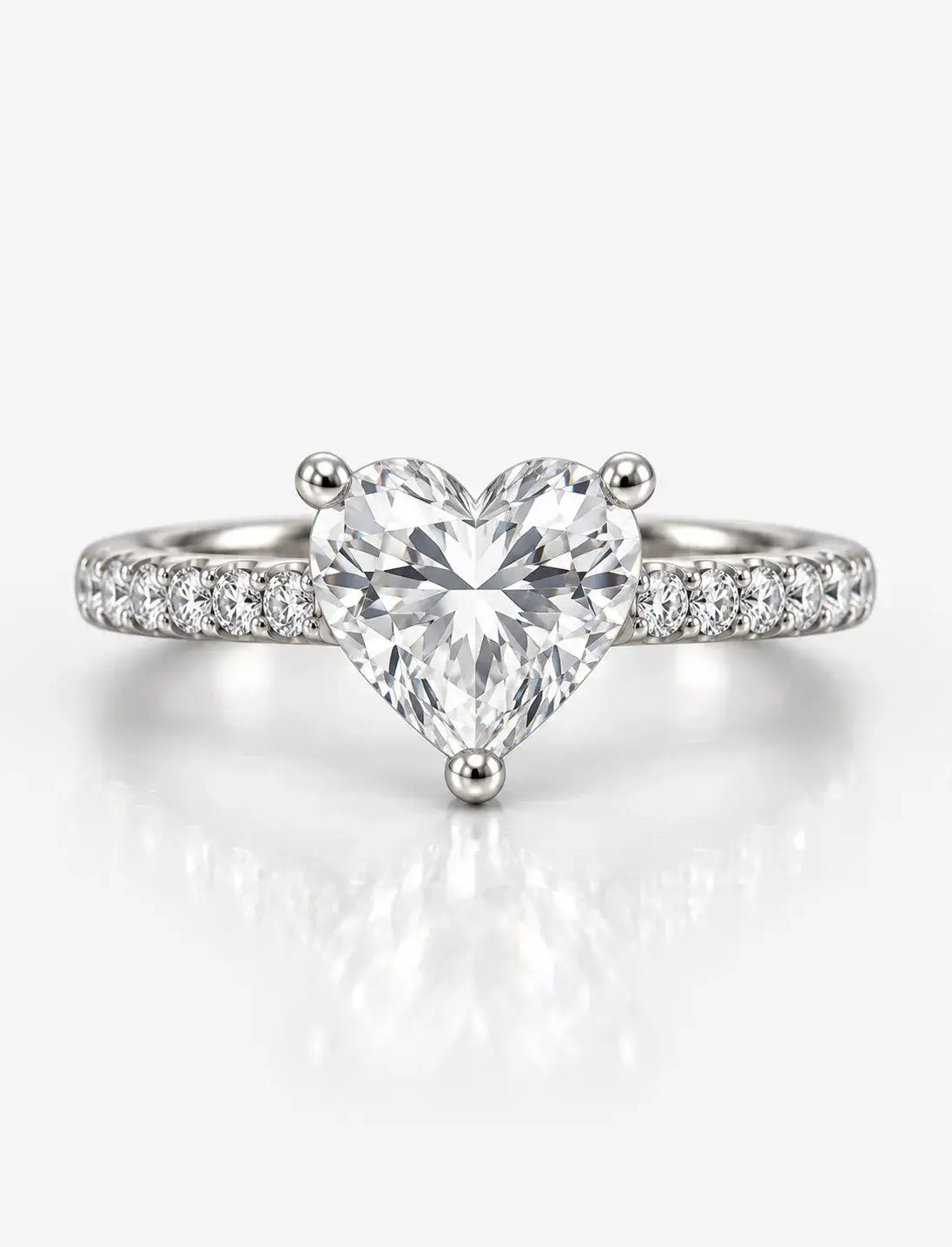 Heart Shape Diamond Engagement Ring With Side Pave Set Round Brilliant Cut Diamond Ring in Platinum Lab Grown IGI Certified