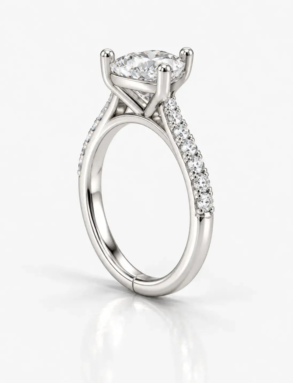 Heart Shape Diamond Engagement Ring With Side Pave Set Round Brilliant Cut Diamond Ring in Platinum Lab Grown IGI Certified