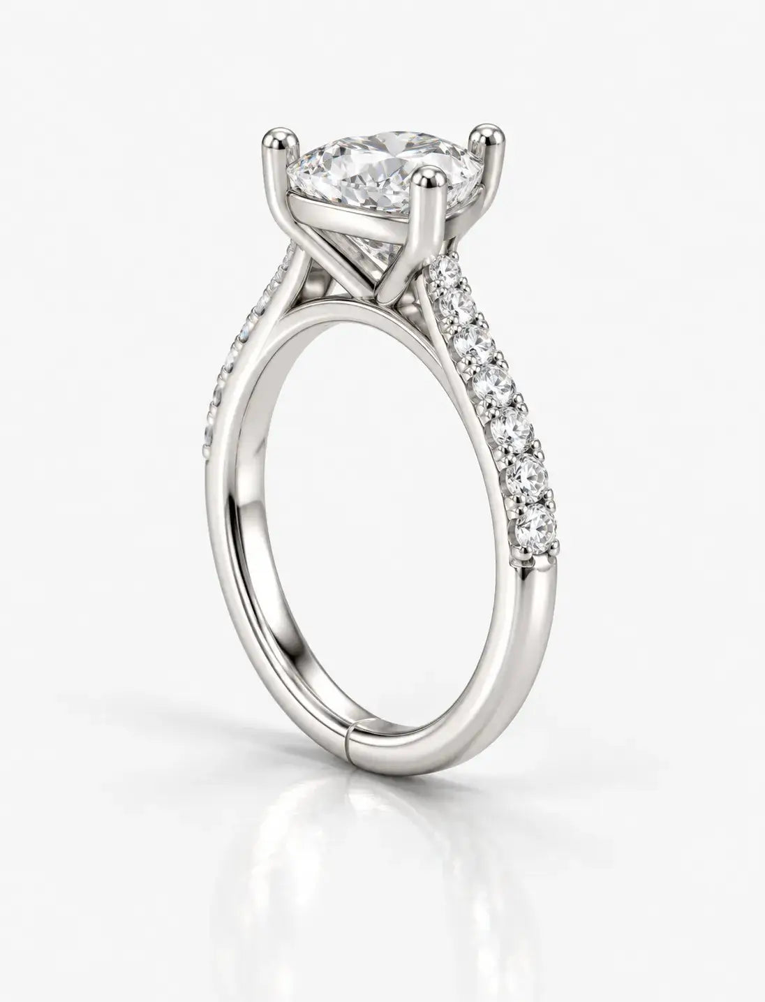 Heart Shape Diamond Engagement Ring With Side Pave Set Round Brilliant Cut Diamond Ring in Platinum Lab Grown IGI Certified