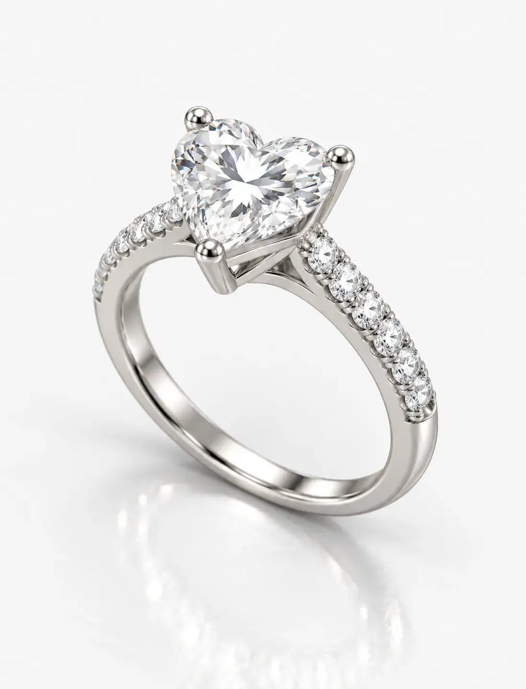 Heart Shape Diamond Engagement Ring With Side Pave Set Round Brilliant Cut Diamond Ring in Platinum Lab Grown IGI Certified