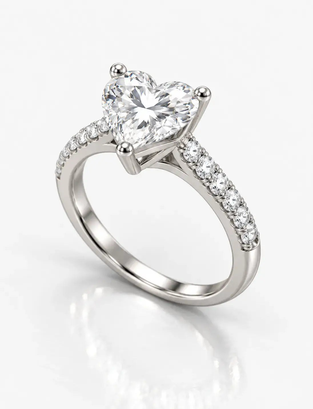 Heart Shape Diamond Engagement Ring With Side Pave Set Round Brilliant Cut Diamond Ring in Platinum Lab Grown IGI Certified